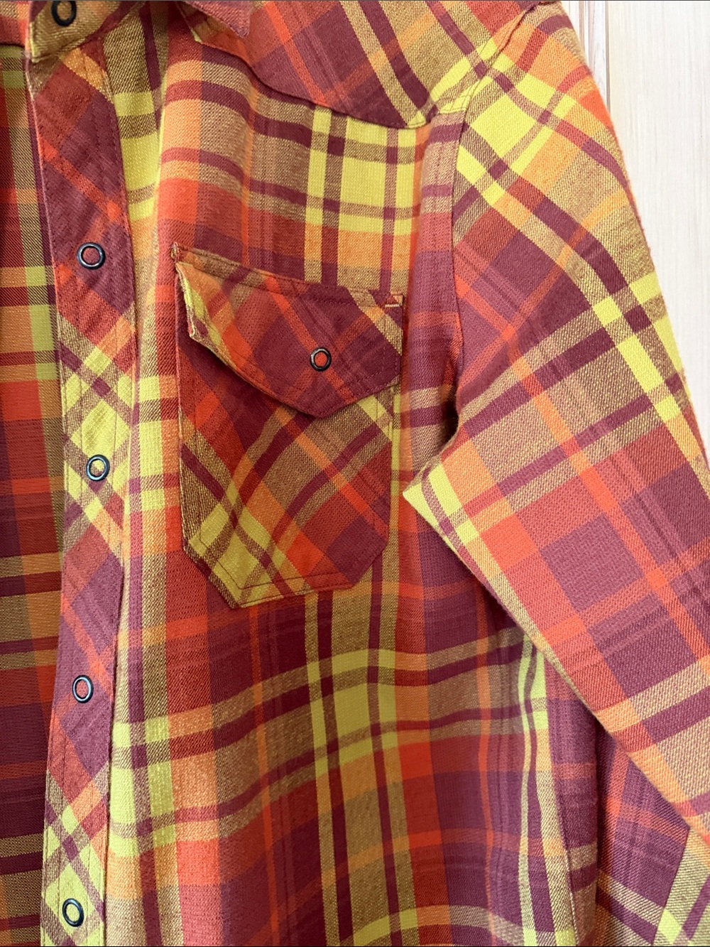L.L. Bean Plaid Flannel Shirt - Yellow & Rust Orange - Picture 4 of 7